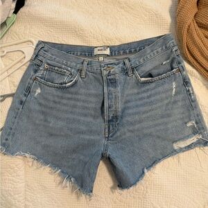 Agolde Light Blue Distressed Jean Shorts